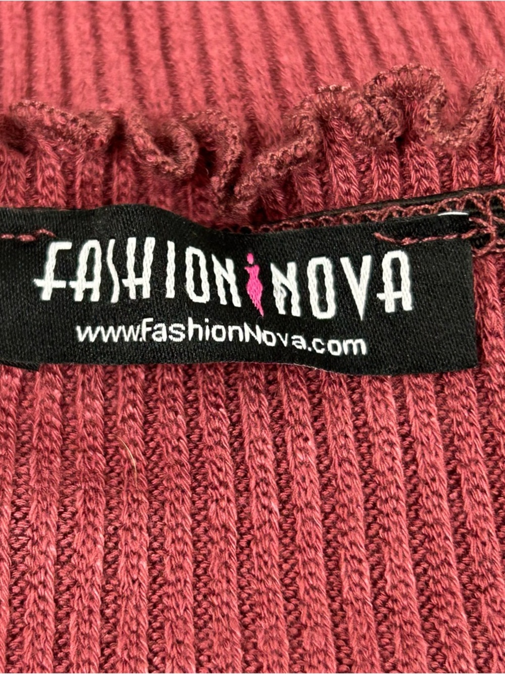 Fashion Nova Ribbed Cold-Shoulder Mock Neck Burgundy Dress Size L - Picture 8 of 9